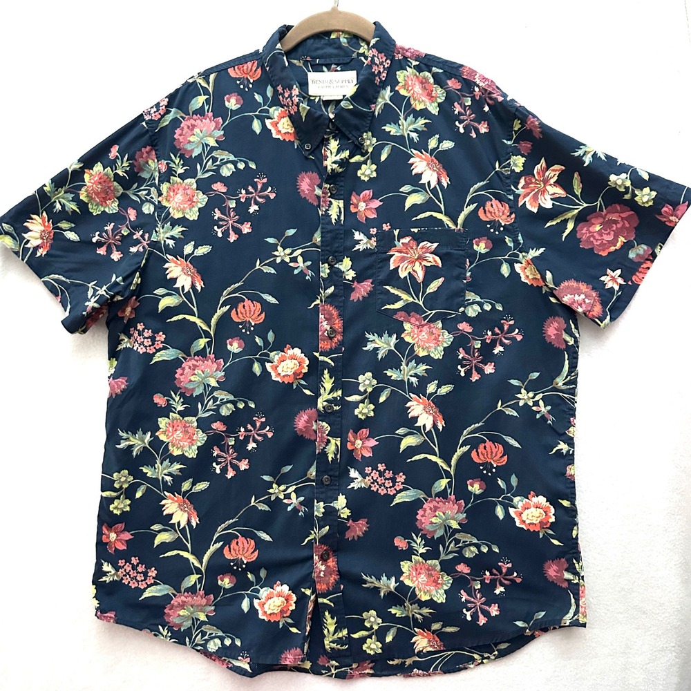 Denim & Supply Ralph Lauren Floral Shirt Mens XL Navy Aloha Cotton Short Sleeve